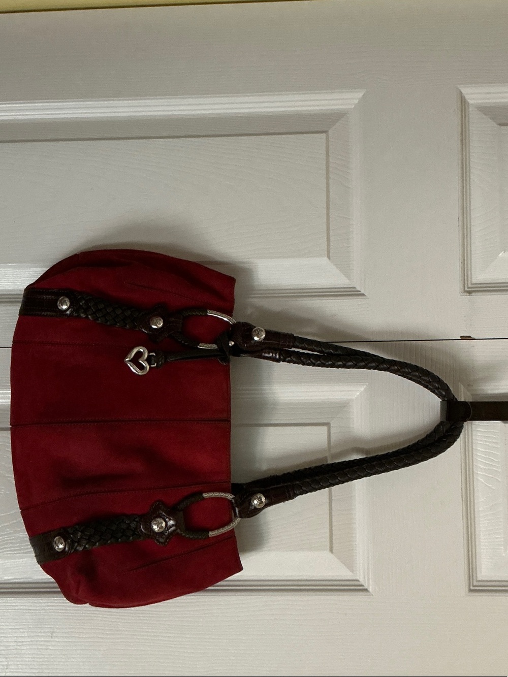 Brighton Red Shoulder Bag with Braided Brown Straps